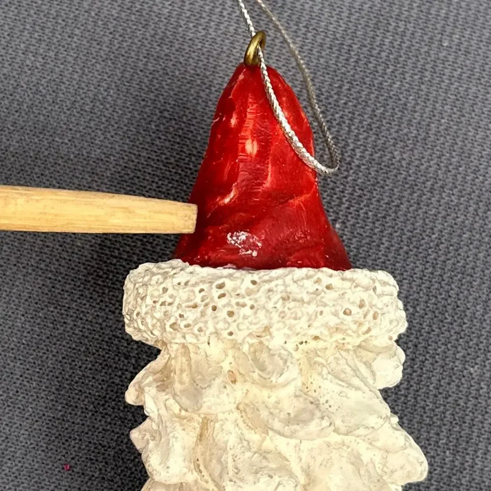 VTG Hand Painted Santa Face Ornament set 3 Red Hat Folk Art Moon Stars Resin 90s
